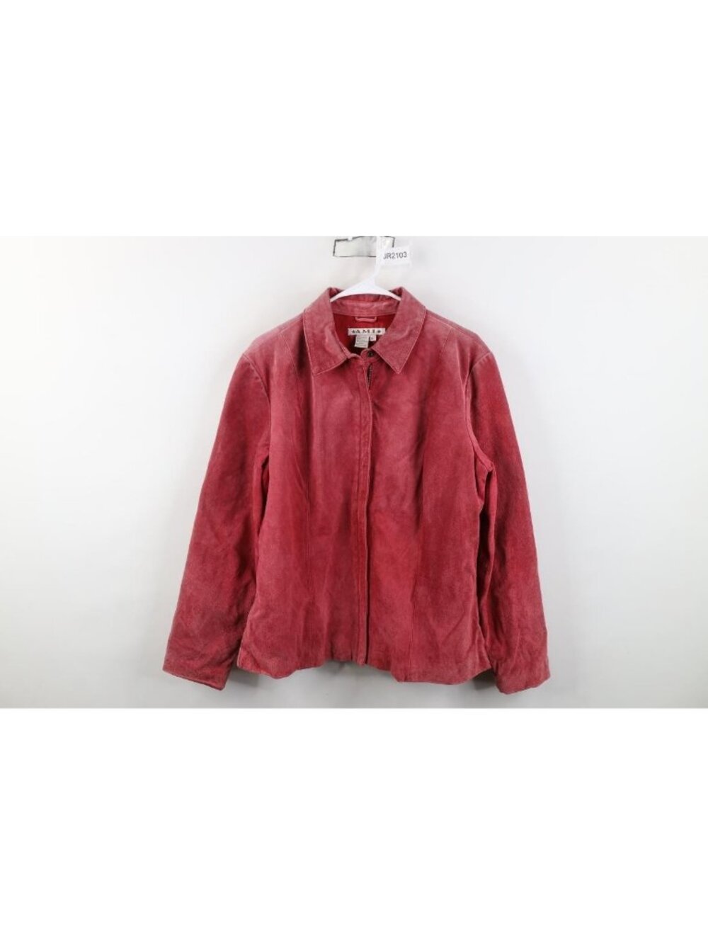 Vintage 90s Suede Leather Full Zip Collared Jacket Womens Size L Pink Faded